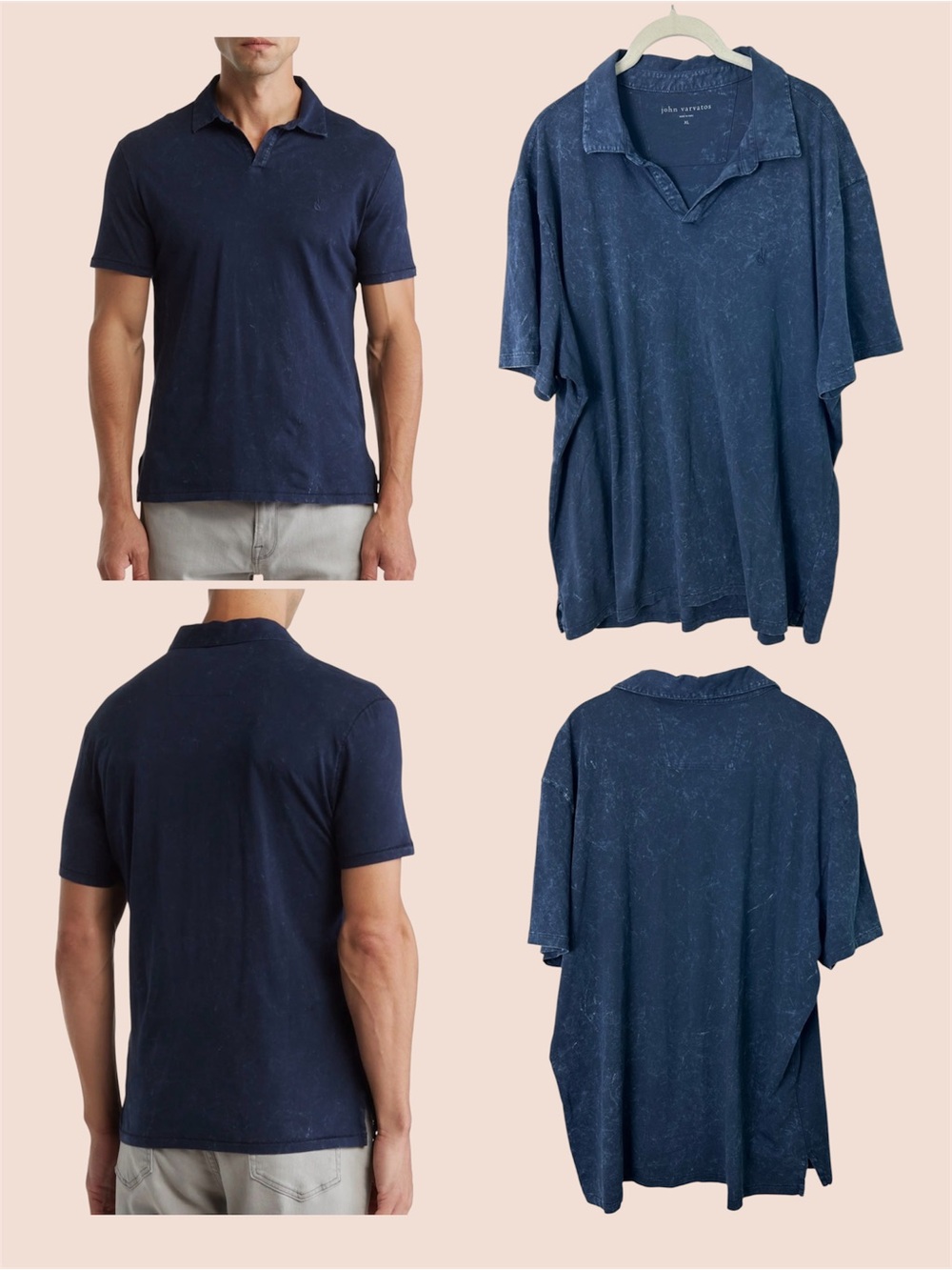 John Varvatos Marble Wash Polo Shirt Size XL Navy Blue Men Old money Soft